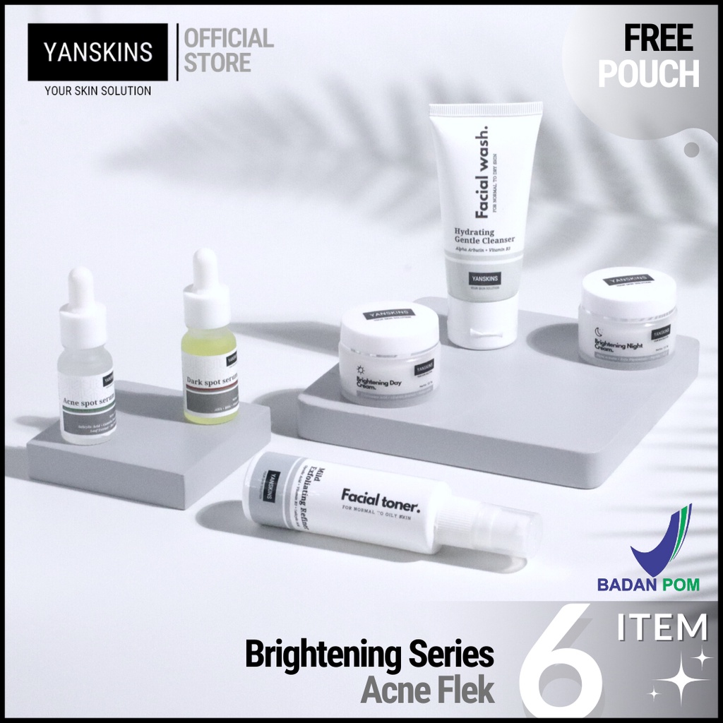 PAKET 6 ITEM SKINCARE BPOM BRIGHTENING SERIES SKIN CARE VARIAN PAKET ACNE FLEK DAN GLOW YANSKINS-2