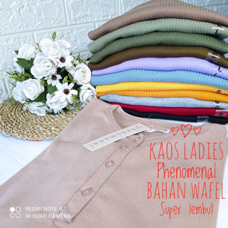 Phenomenal wafel Kaos lengan panjang wanita