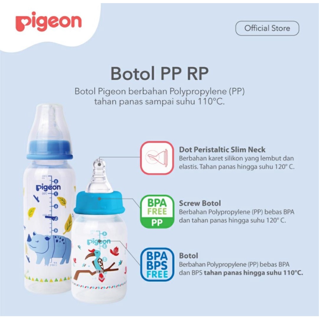 PIGEON BOTOL PP RP W/S TYPE SILICONE NIPPLE 50ML &amp; 120ML / BOTOL SUSU BAYI