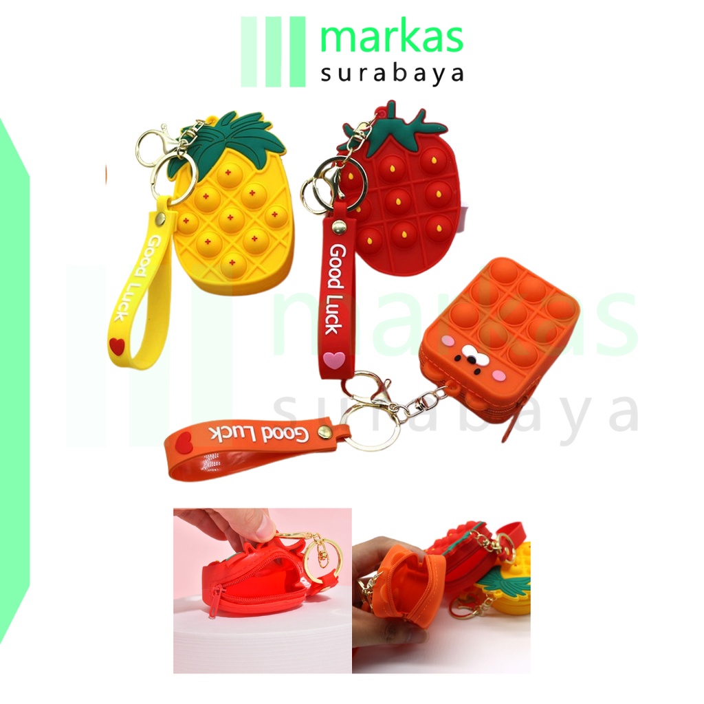 MARKAS MS1440 Tas Karakter Pop It Mini Dompet Koin Dengan Gantungan Kunci PopIt Serbaguna Kecil