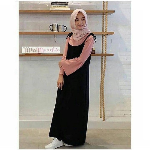 Setelan Wanita Korean Style Zahira Set Bahan Wolfice Set Baju Muslim Modern One Set Wanita Jumbo Hitam Baju Wanita