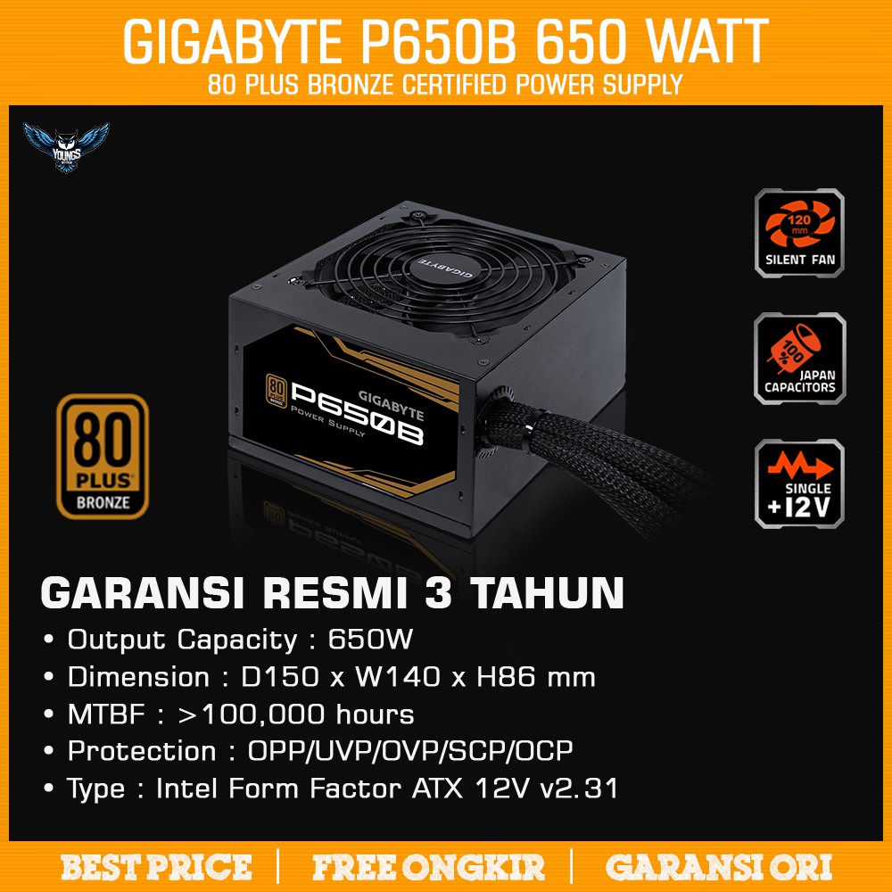 PSU GIGABYTE P650B | 650W ATX 80 Plus Bronze | Power Supply 650 Watt