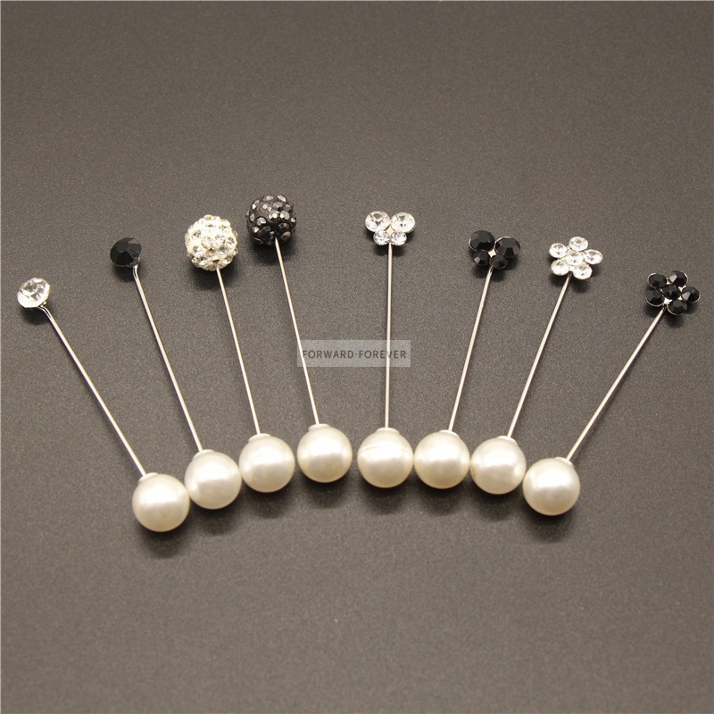 Hot Double Pearl Brooches Bridal Scarf Clip Lapel Pin  Seri hitam dan putih