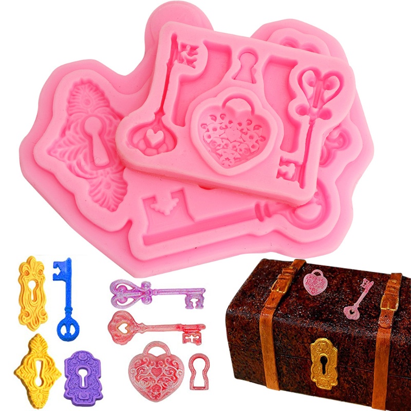 SIY  2Pcs Vintage Key Lock Cake Fondant Mold Kit Keyhole Silicone Mold for Cake Decor Sugarcraft Chocolate Epoxy Resin Craft