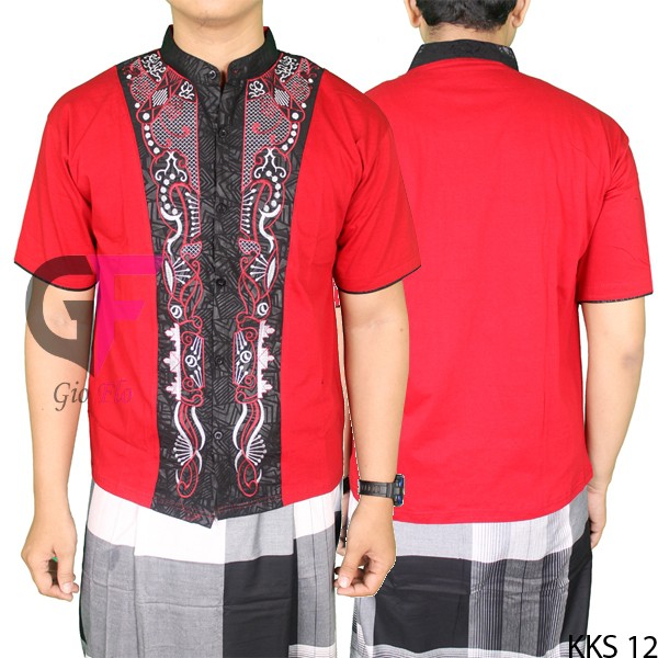 GIOFLO Kemeja Modis Bordir Pendek Baju Koko Modern Red / KKS 12