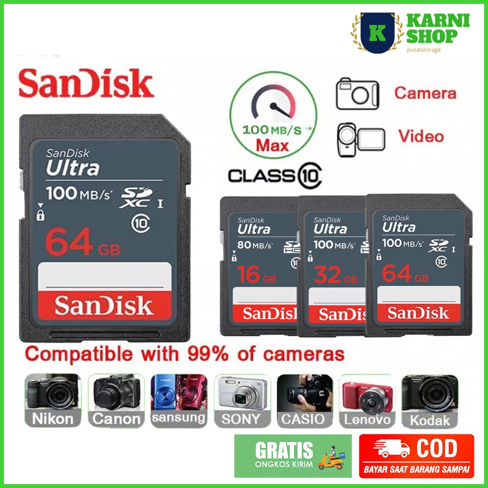 Jual MEMORI KAMERA SD CARD SDHC SDXC SANDISK MEMORY CARD 16GB 32GB 64GB