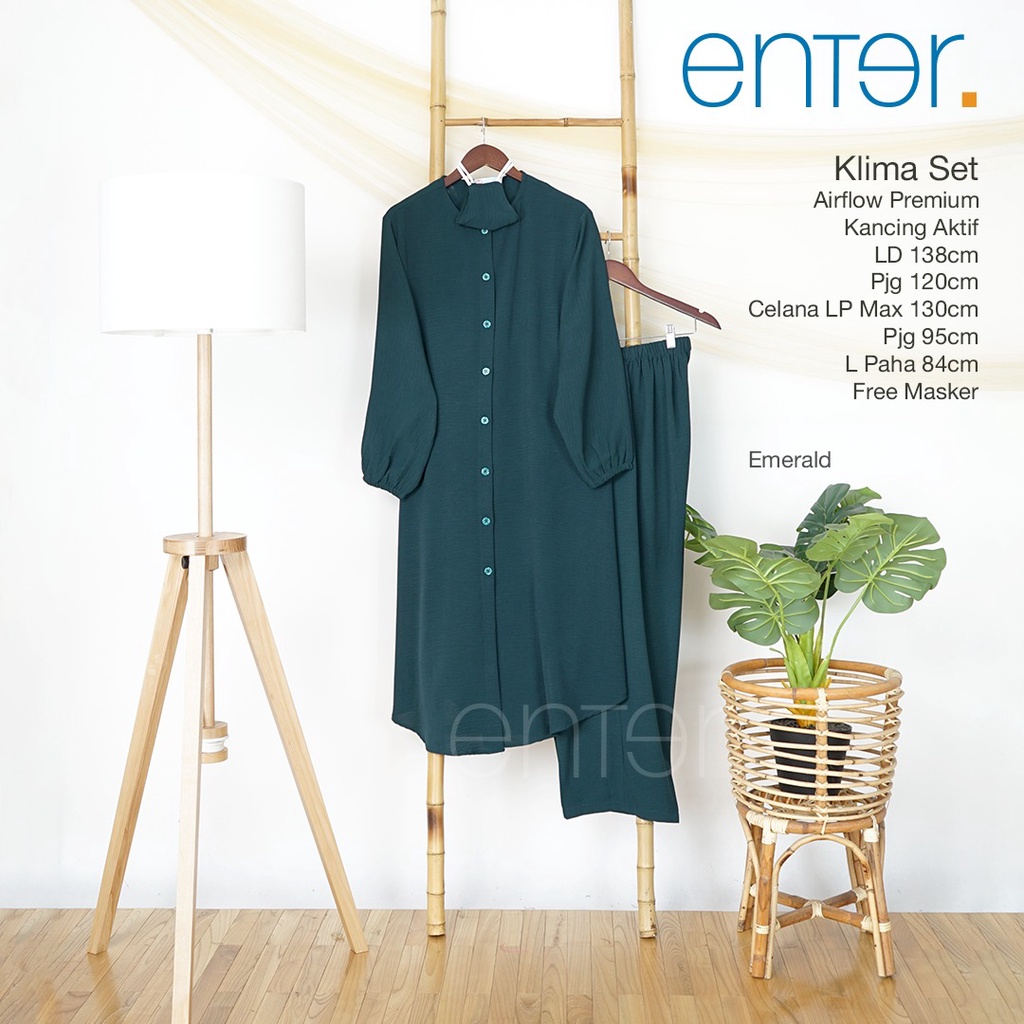 Enter Klima Set Stelan Wanita Kekinian One Set Crinkle Airflow Baju Setelan Jumbo LD 138-Emerald