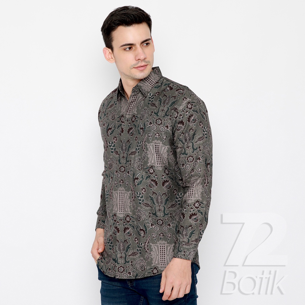 KEMEJA BATIK PRIA Dobby Lengan Panjang Slimfit Motif Pintu Aceh Premium Abu Grey Gray 725742 Cap 72 - Baju Kemeja Atasan Pakaian Setelan Batik Pria Cowok Laki Laki Remaja Keluarga Kantor Lengan Panjang Modern Slimfit Slim Fit Premium Kekinian