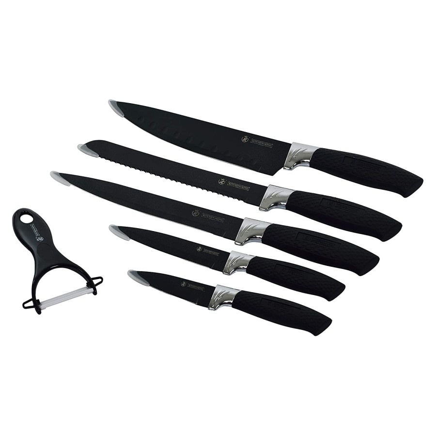 Pisau Dapur Hitam Set 6 pcs Black Stainless Steel Kitchen Knife Peeler