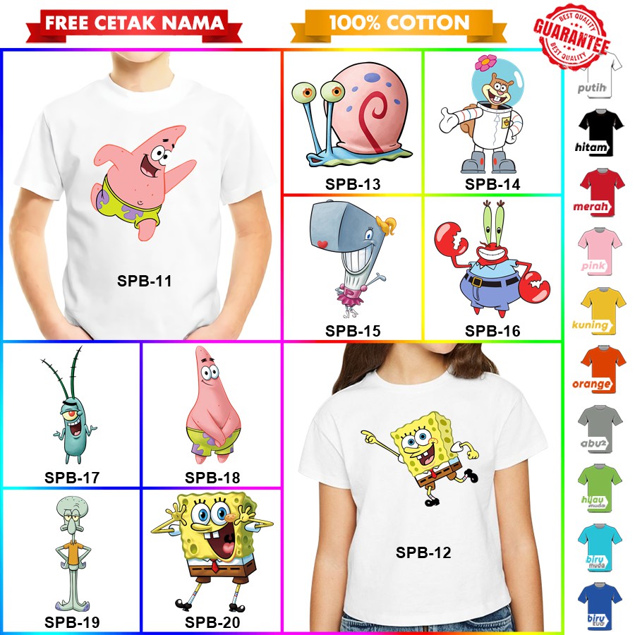 [FREE NAMA!!] Baju Kaos COUPLE  ANAK DAN DEWASA SPONGEBOB BANYAK MOTIF