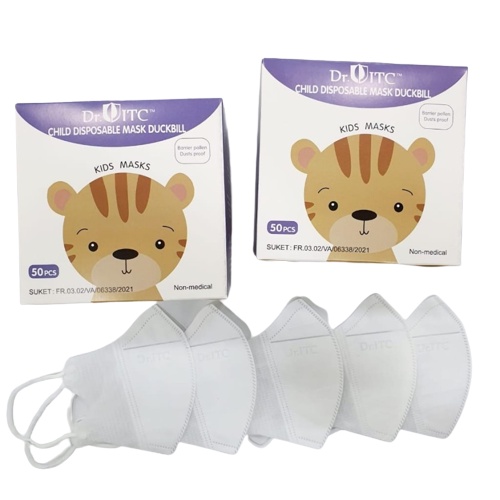 𝗪𝗶𝗻𝗱𝗮 𝗣𝗿𝗮𝗱𝗶𝘁𝗮 Masker Anak Duckbil Duckbill Polos Karakter 50 Pcs Warna Warni Hitam Putih