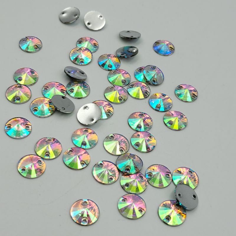 DIAMON RESIN KRISTAL MOTIF BULAT LANCIP UKURAN 10 MM WARNA PUTIH PELANGI KUALITAS AA BAGUS KILAU PER LUSIN