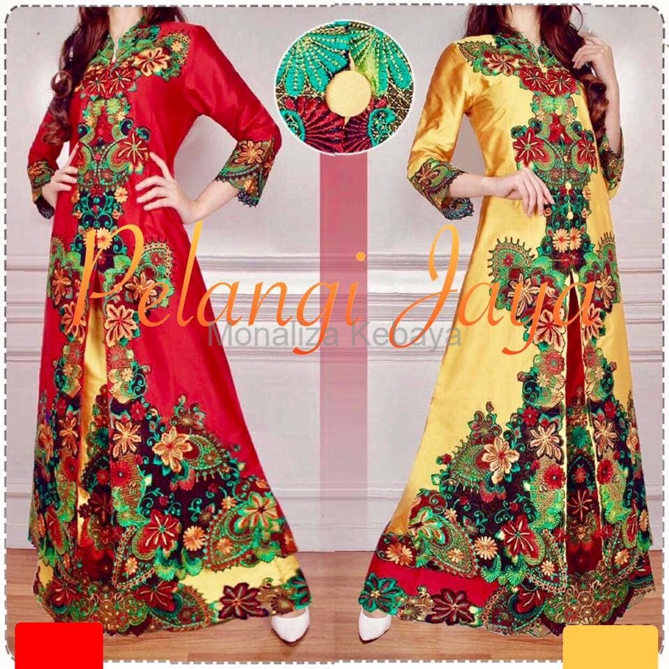 Termewah dan Terlaris Set abaya jumbo sapujagad kuning dan merah orginal Pelangi Jaya