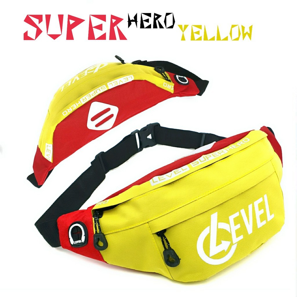 HANDBAGKU TAS LEVEL PRIA WAISTBAG SUPER HERO YELLOW STYLE PINGGANG COWOK KOREA IMPORT