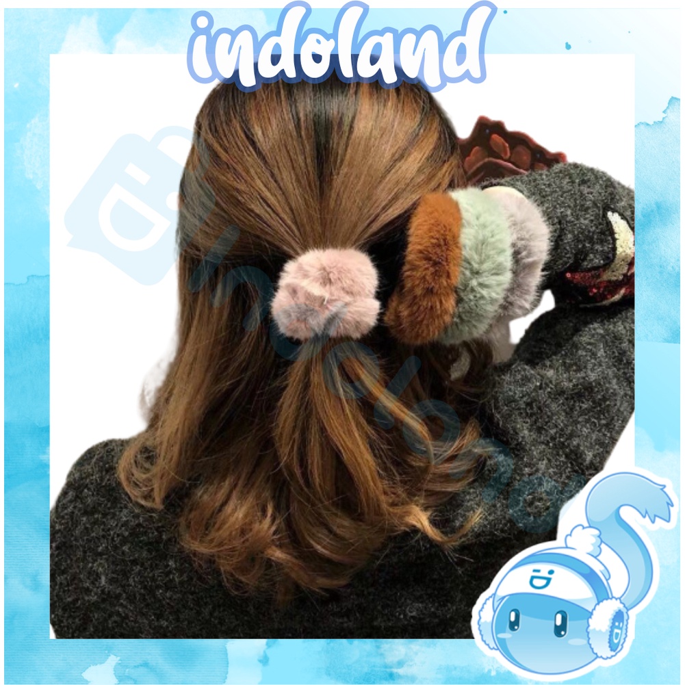 ☀ INDOLAND ☀ Ikat Rambut Korea Scrunchie Korean Style Kunciran Rambut Korea Ikat Rambut Anak Aesthetic Scrunchie Rabbit Hair Bulu R691