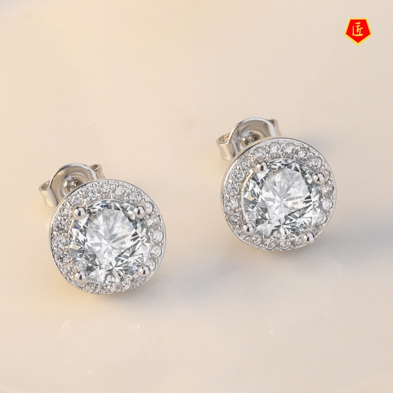 [Ready Stock]Classic Full Diamond Round Studs Women