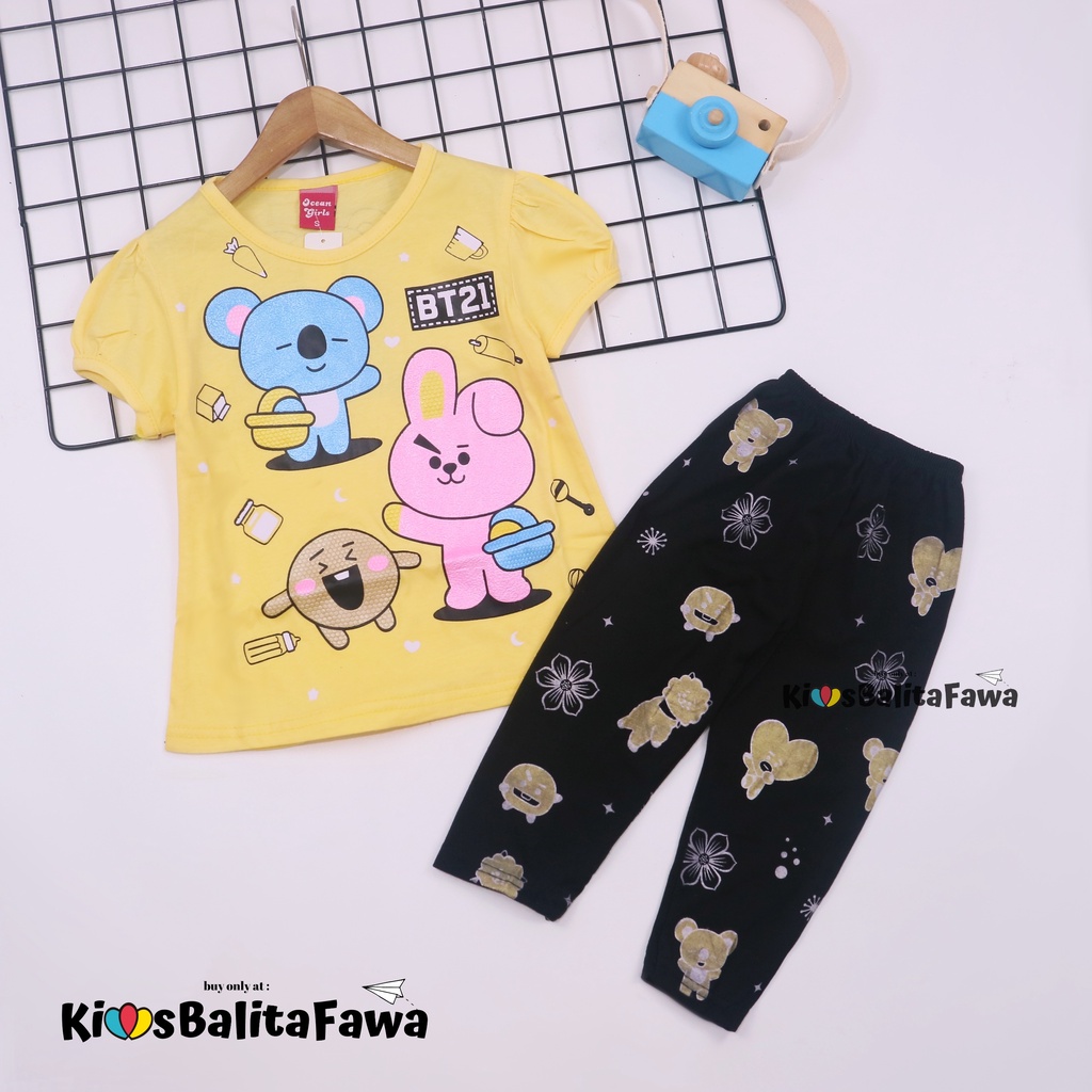 Setelan Plufy Kids Uk 2-6 Tahun / Baju Anak Perempuan Set Kids Legging Kaos Karakter Celana Panjang