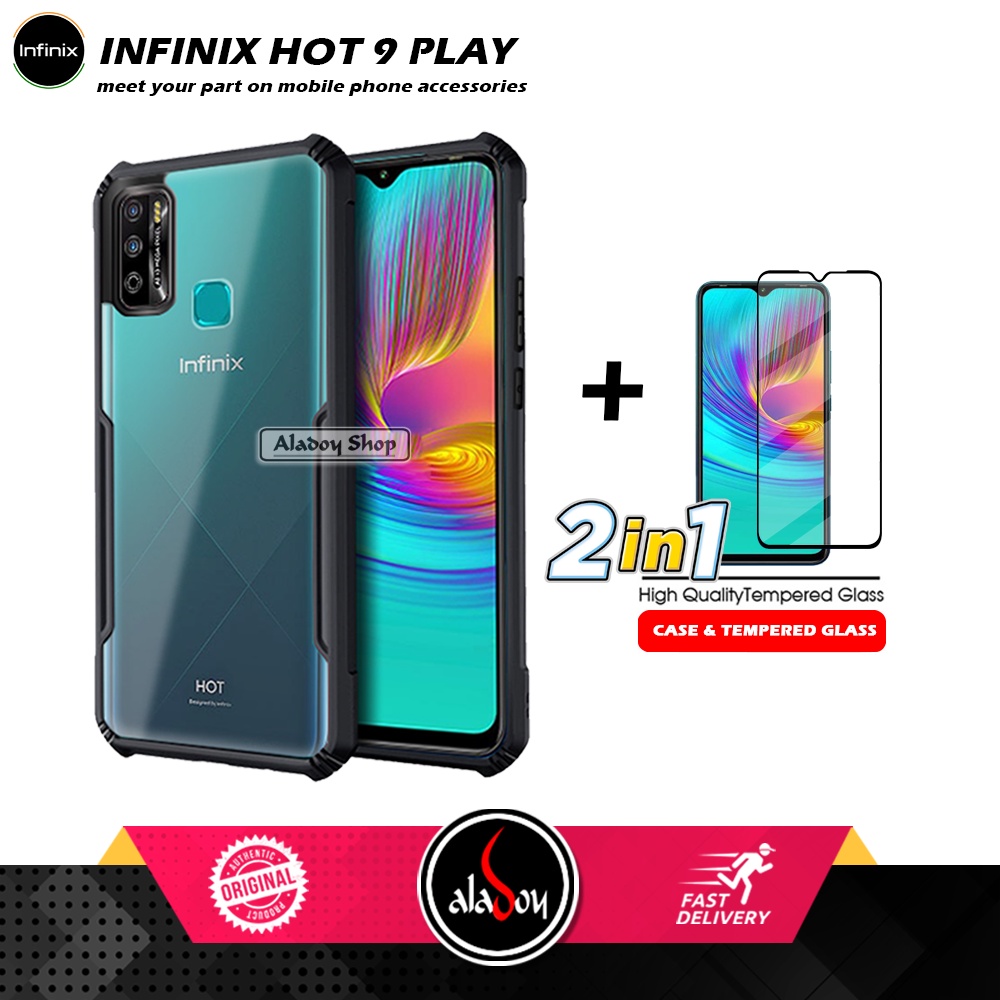 Case Infinix Hot 9 Play Armor Fusion Transparet Free Tempered Glass PAKET 2 IN 1 Casing dan Tempered Glass