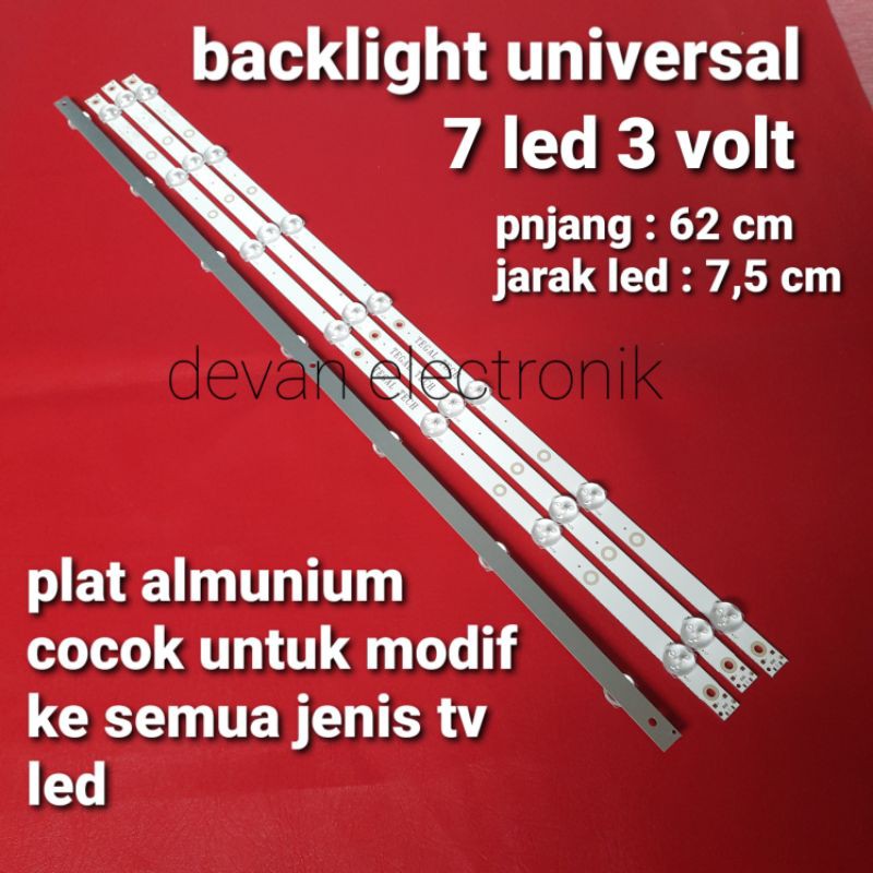 Lampu led backlight tv led 3v 7kancing cembung panjang 60cm pcb almunium berkualitas