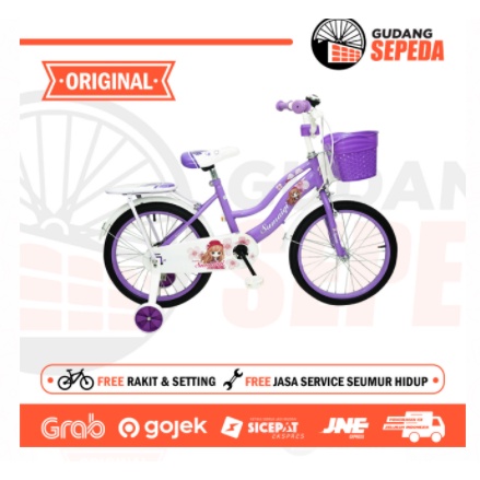 Sepeda mini Anak 18 inch Princess Sumaiqi cewek perempuan wanita Termurah warna pink ungu garansi-5