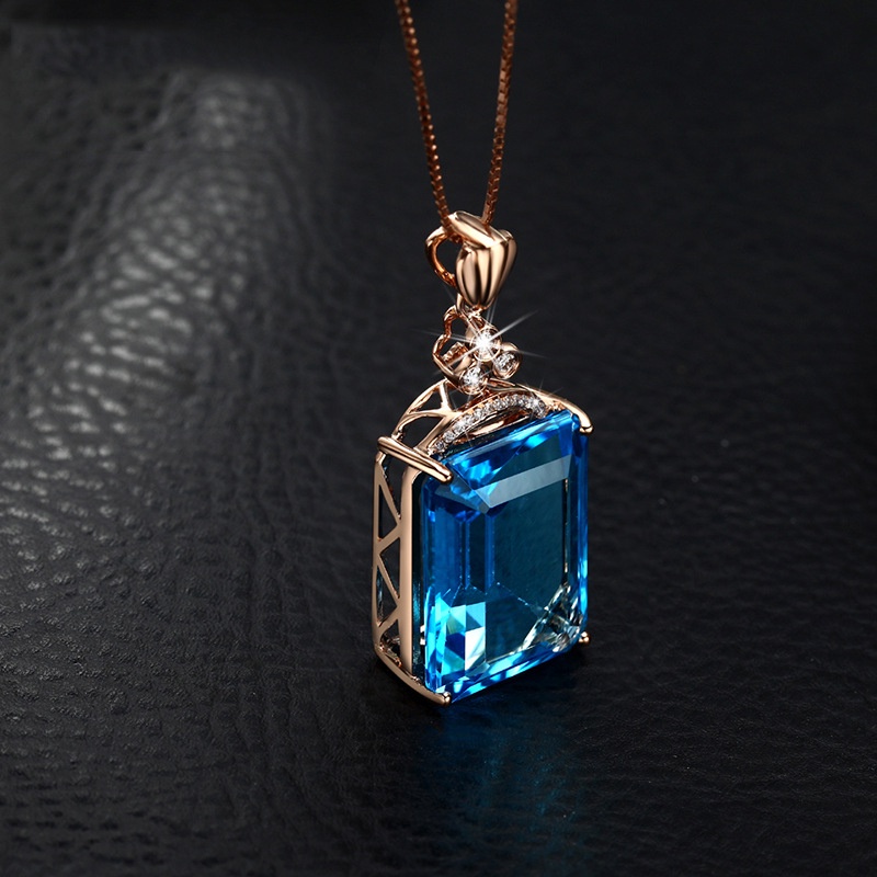 [Ready Stock]Fashion New Rectangular Sapphire Pendant Necklace