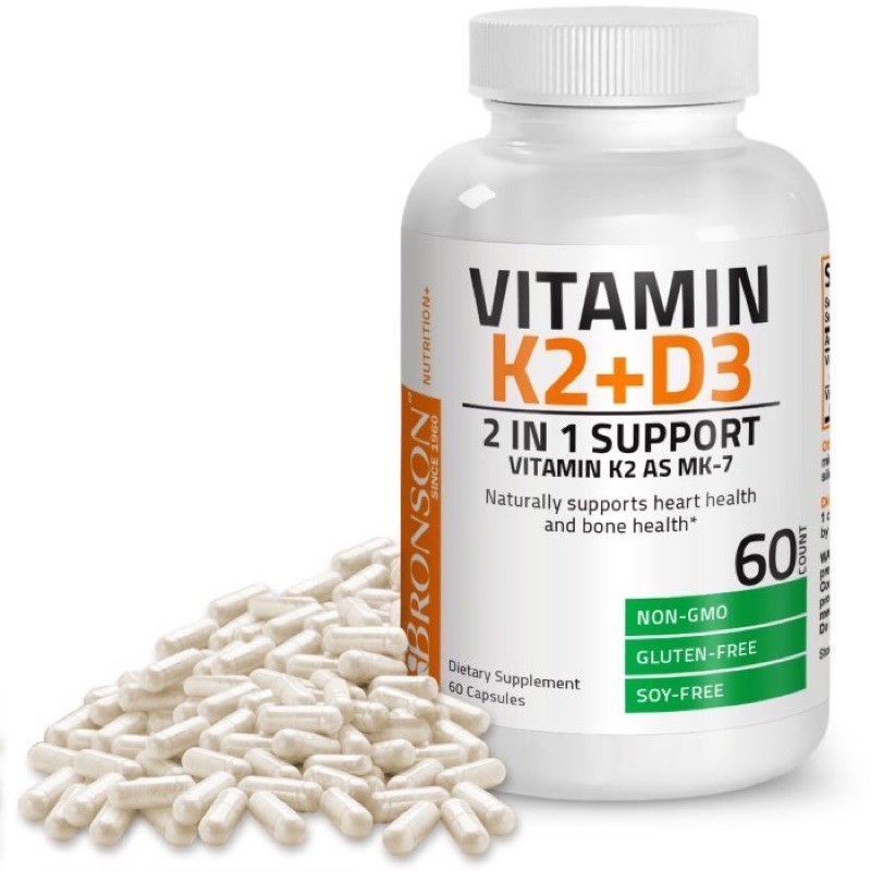 Bronson Vitamin K2 D3 MK-7 Vit D3 5000 IU 60 Capsules