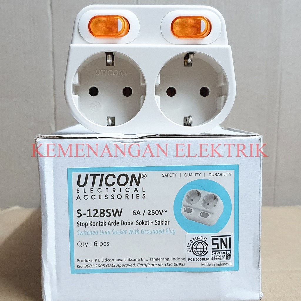 UTICON STOP KONTAK ARDE 2 LUBANG 128SW + SAKLAR / SWITCH - COLOKAN LISTRIK UTICON S-128 SW