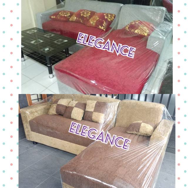 Sofa Sudut L Full Kain plus Meja Kaca Pekanbaru saja