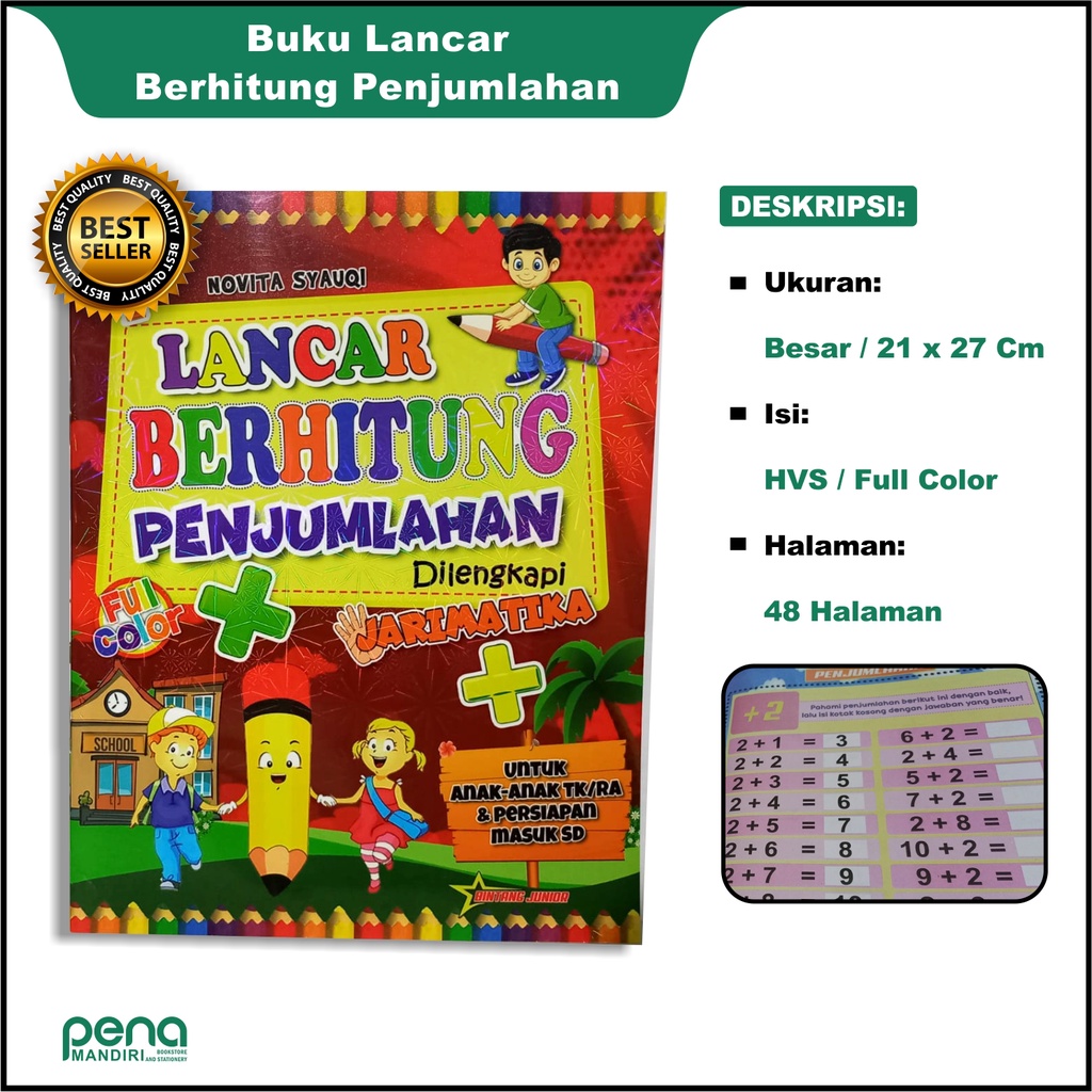 Lancar Behitung Penjumlahan - Buku Aktivitas Anak dilengkapi Jaritmatika Belajar Matematika TK PAUD (FULL COLOR)