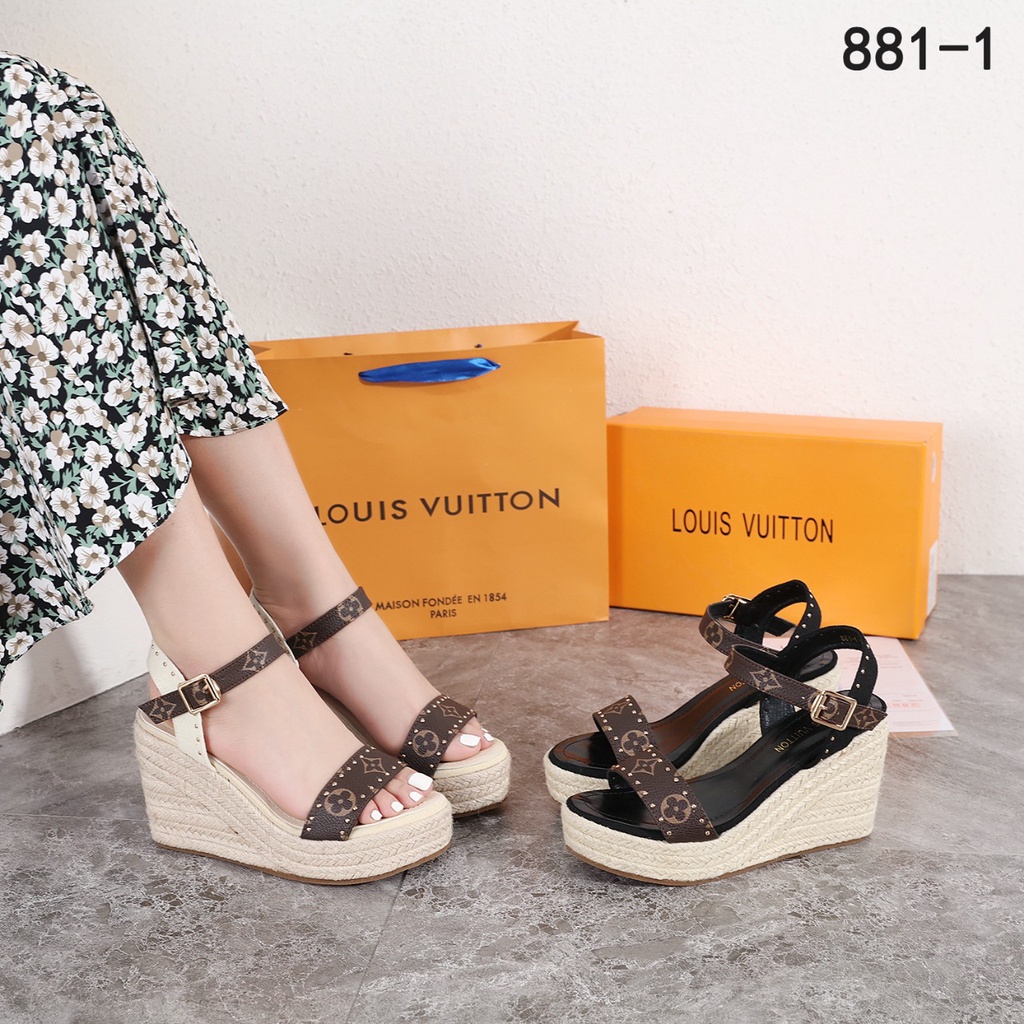 Open Toe Platform Casual Style Block Heels Mules Logo #881-1