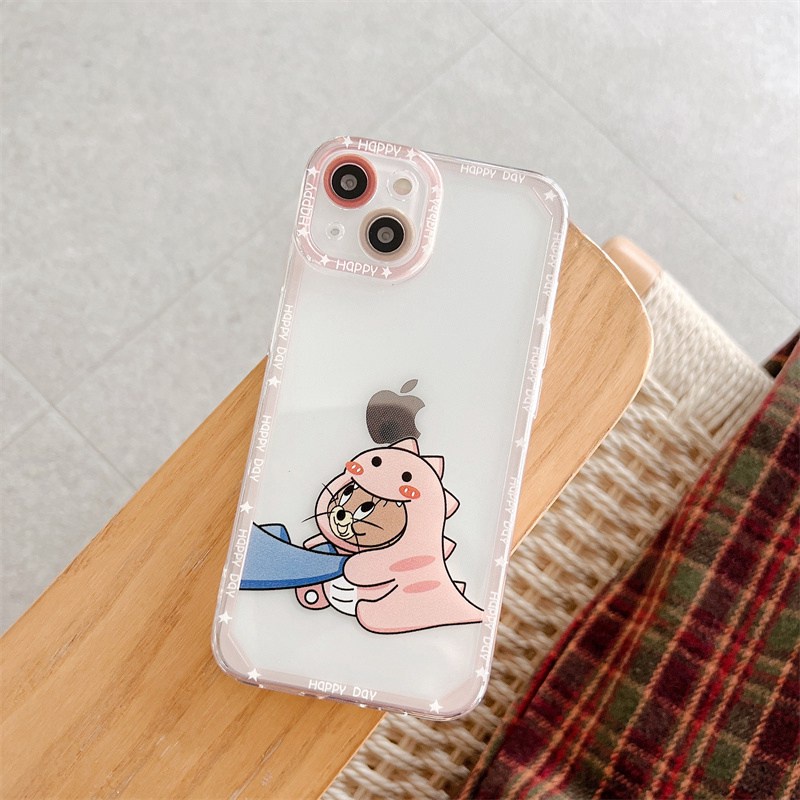 Funny Tom&amp;Jerry Dinosaur Soft Case Samsung Note 20 Ultra A13 A10S A03 Core M52 A73 S21 S20 FE J5 J7 Prime J4 Plus A32 Redmi Note 10 Pro 10C Poco X3 NFC Pro VIVO V23 Pro OPPO A96 Reno 7Z Cover