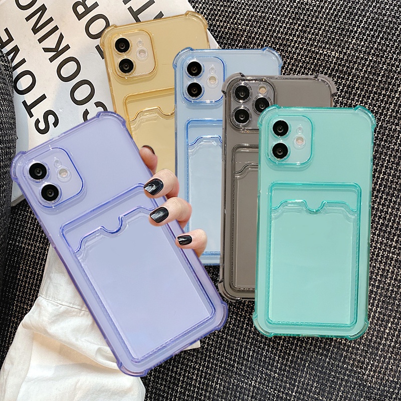 Soft TPU Case for Iphone 6 6s 6p 7 8  7p X 11 12 Se 2020 Transparent Shell for Inserting Cards Protector Camera and Back Cover