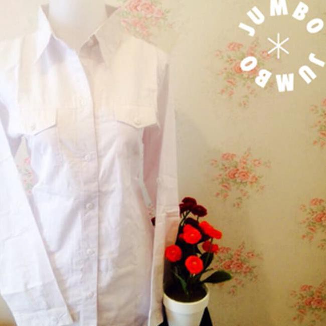 40Iq Kemeja Putih Wanita Kantor Kantong / Saku 2 Polos Katun Jumbo C5M5