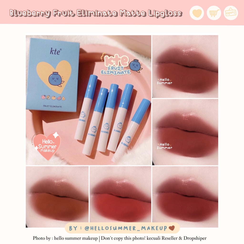 𝐌𝐀𝐓𝐓𝐄 𝐋𝐈𝐏𝐆𝐋𝐎𝐒𝐒 - KTE Blueberry Fruit Eliminate Matte Lipgloss Tahan Lama Creamy Lembut 5ml