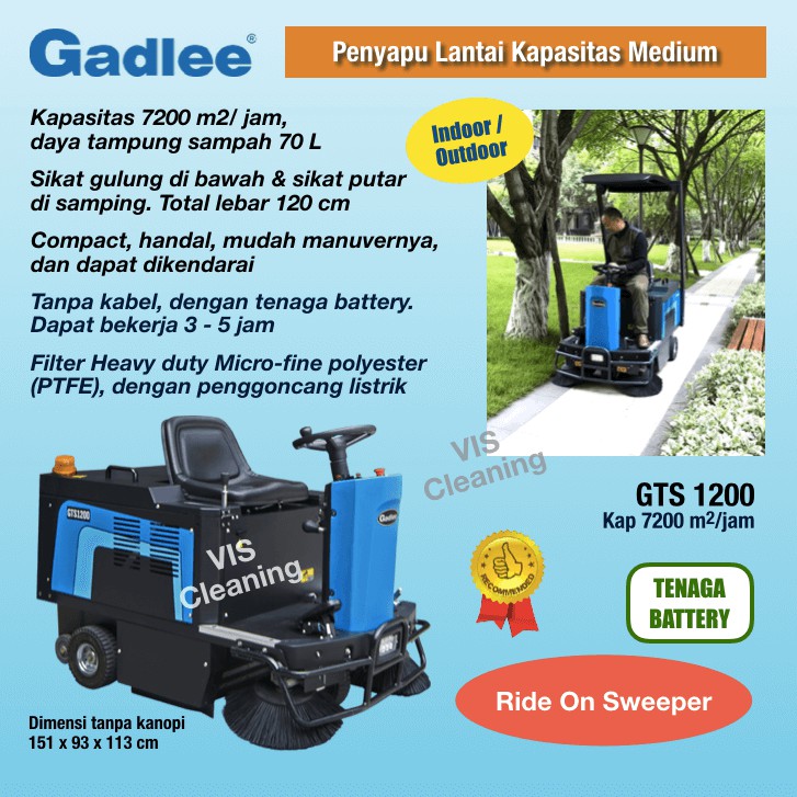 Ride On Sweeper Gadlee GTS 1200 (Mesin Penyapu tenaga Battery)