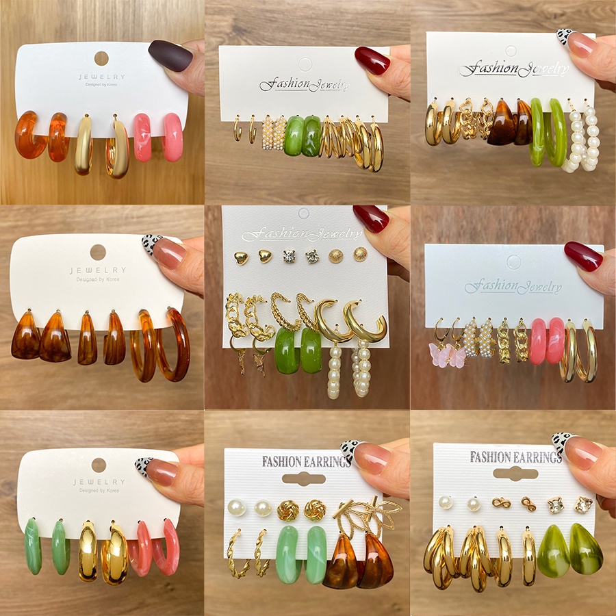 Fashion Pearl Resin Alloy C-shaped Drop Earrings Sets for Women