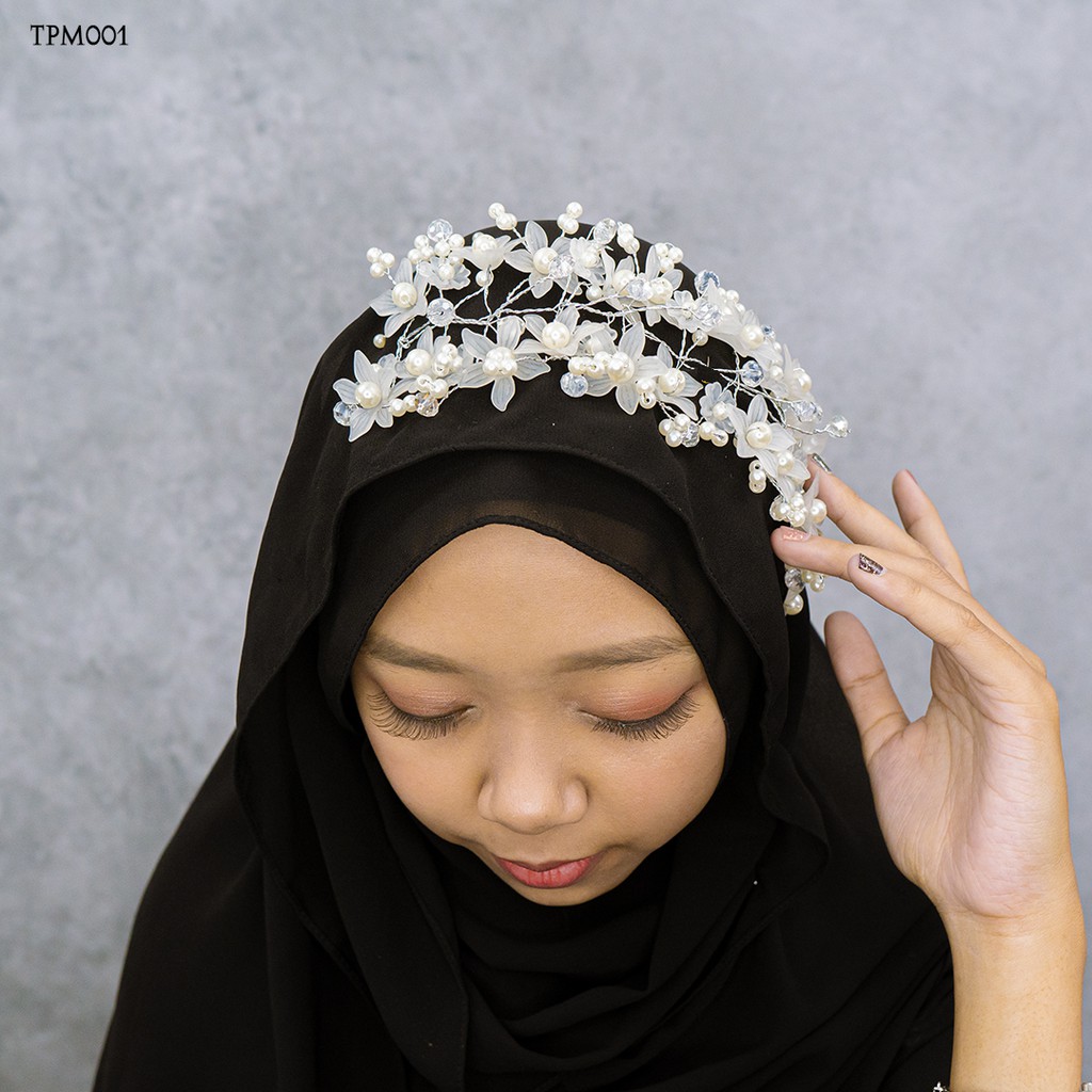 [TOKO TERPERCAYA] SETELAN TIARA SET WEDDING HIJAB MODERN AKSESORIS SILVER TPM001