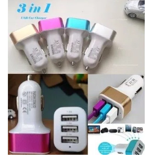 ADAPTOR CAR MOBIL CHARGER CARGER COLOKAN PORT 3 IN 1/ BATOK CAS CASAN USB HP