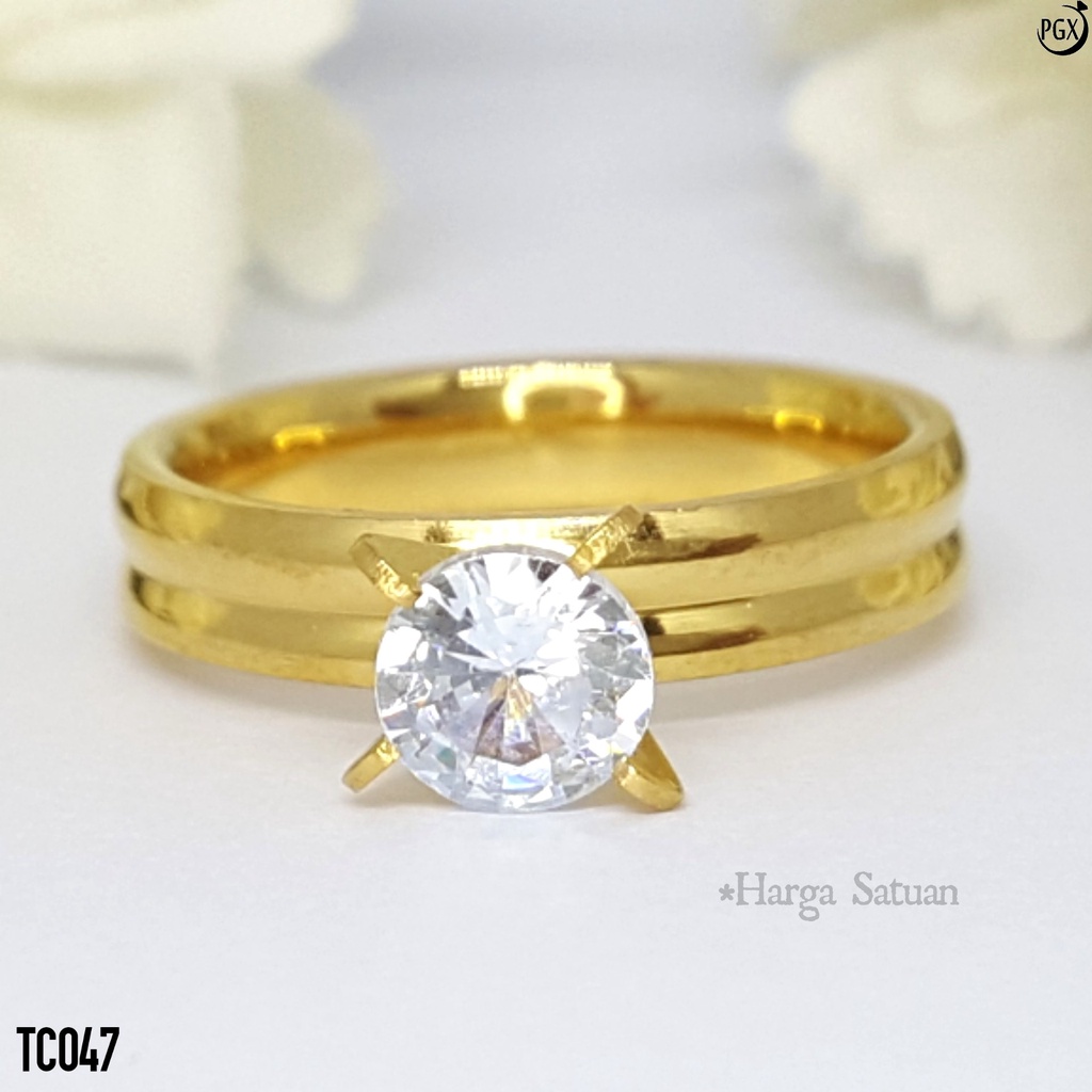 PGX Cincin Titanium Couple Emas Tunangan Aksesoris Fashion Perhiasan Anti Karat - TC047