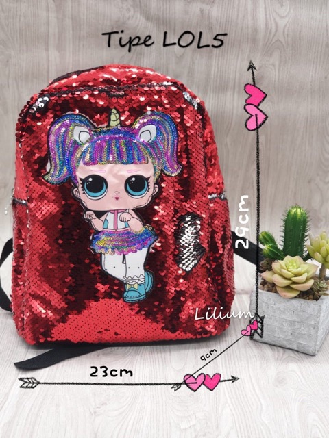 Tas Ransel Sequin Lampu LED LOL - LOL5 LOL6 tas punggung anak perempuan mute flip bolak balik