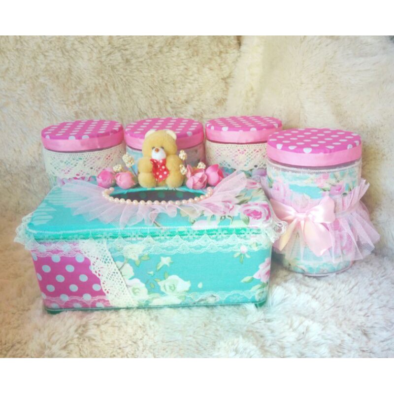 toples 800ml set lebaran isi 4toples + kotak tisu shabby