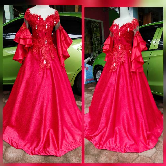 baju penyanyi/baju singer/baju wedding/merah lengan terompettt