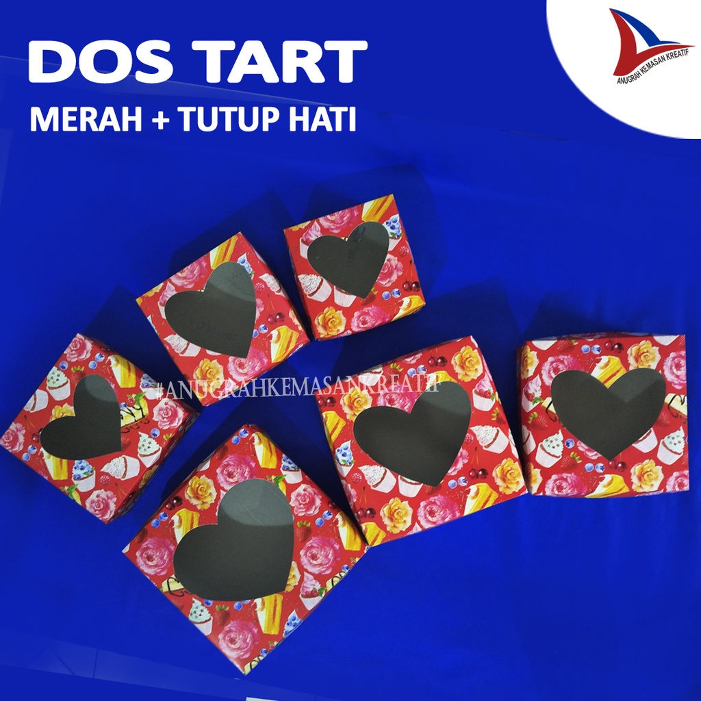 Dos Kue Tart Motif Hati / Kotak Dus Box Kue Tart Tutup Hati Love 1 Pcs