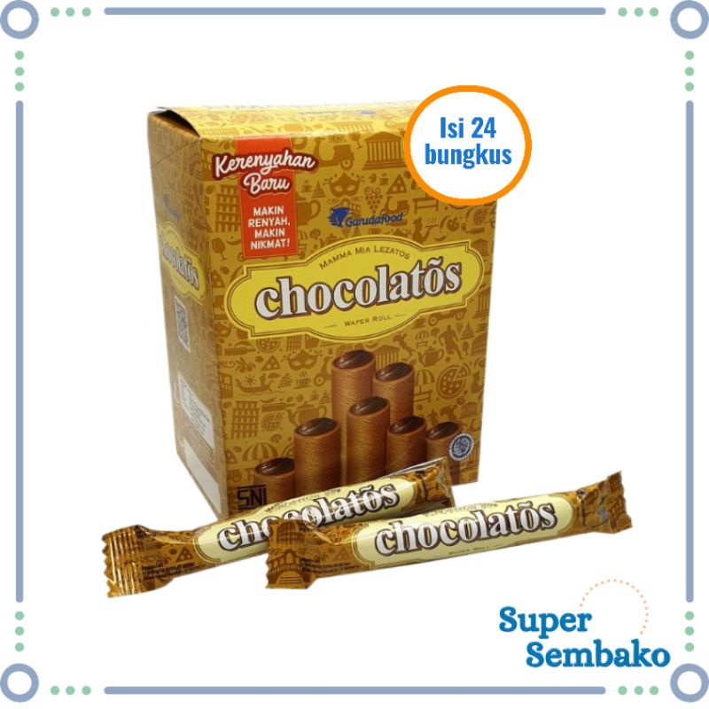 SNACK WAFER ROLL CHOCOLATOS COKLAT 8.5g PER BOX ISI 24 BUNGKUS PCS