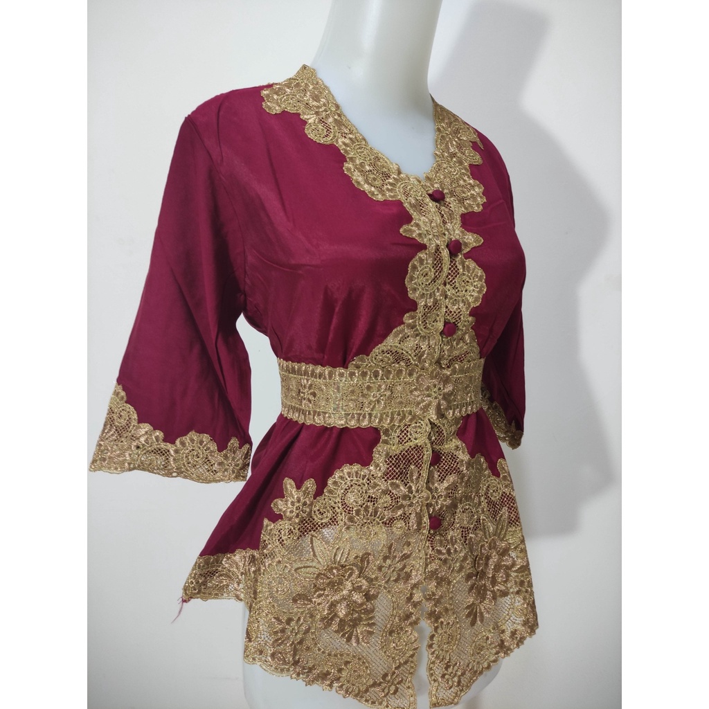 Atasan Kebaya Bordir Modern Mewah Lengan 3/4 Warna Putih|Merah Maroon|Biru Navy / Kebaya Wanita Dewasa Terbaru / Kebaya Akad Nikah Kekinian / Kebaya Wisuda Elegan / Kebaya Kondangan Moderen Cantik Tiara-Maroon Bordir emas