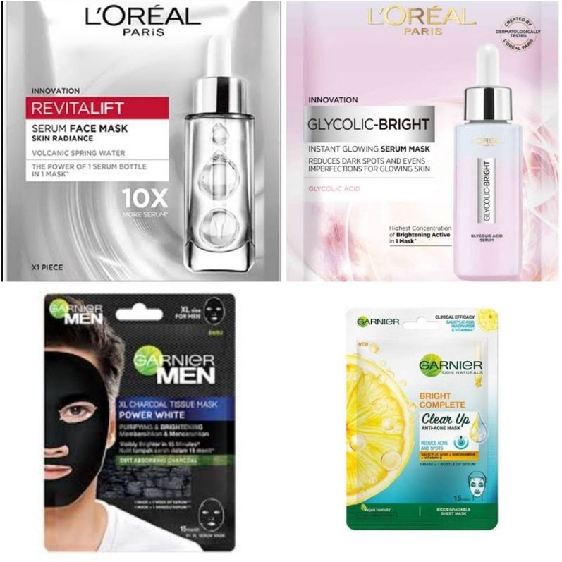 L'oreal paris glycolic bright instant glowing / revitalift pro youth / garnier bright complete clear