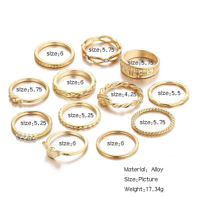 [ACKER] 12 Pcs/Set Emas Set Cincin Jari Punk Vintage Perhiasan Boho Untuk Wanita