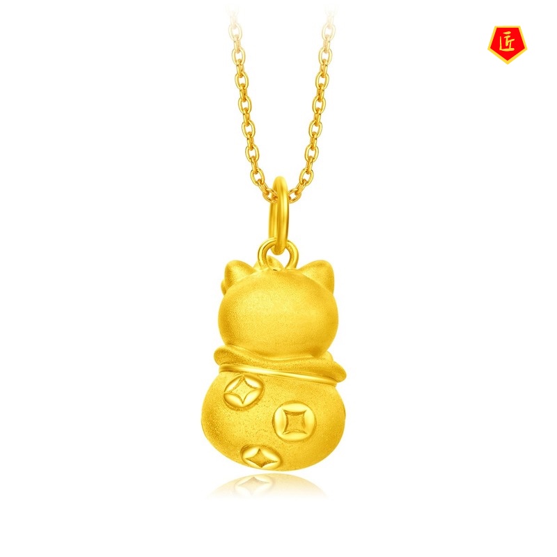 [Ready Stock]Comic Cat Lucky Bag 3D Gold Pendant Necklace Cute