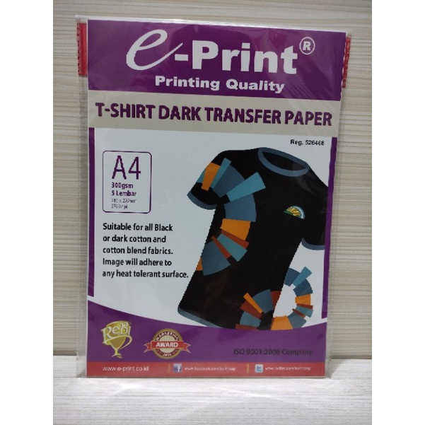 

Kertas T-shirt dark transfer paper e-print A4 300gsm