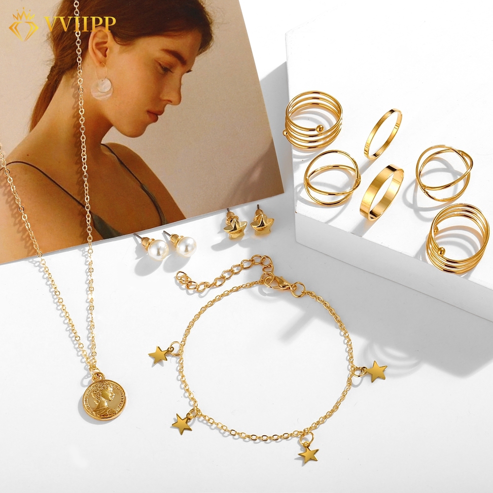 Set Perhiasan Kalung Gelang Anting Cincin Model Rumbai Set Perhiasan Kalung Gelang Anting Cincin Model Rumbai